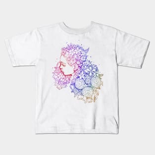 Girl Flower Hair Fine Line Art Kids T-Shirt